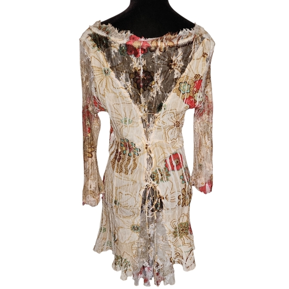 Komarov Crinkle y2k floral Print Dye Tunic lace Long Sleeve long Blouse or dress - Picture 6 of 9
